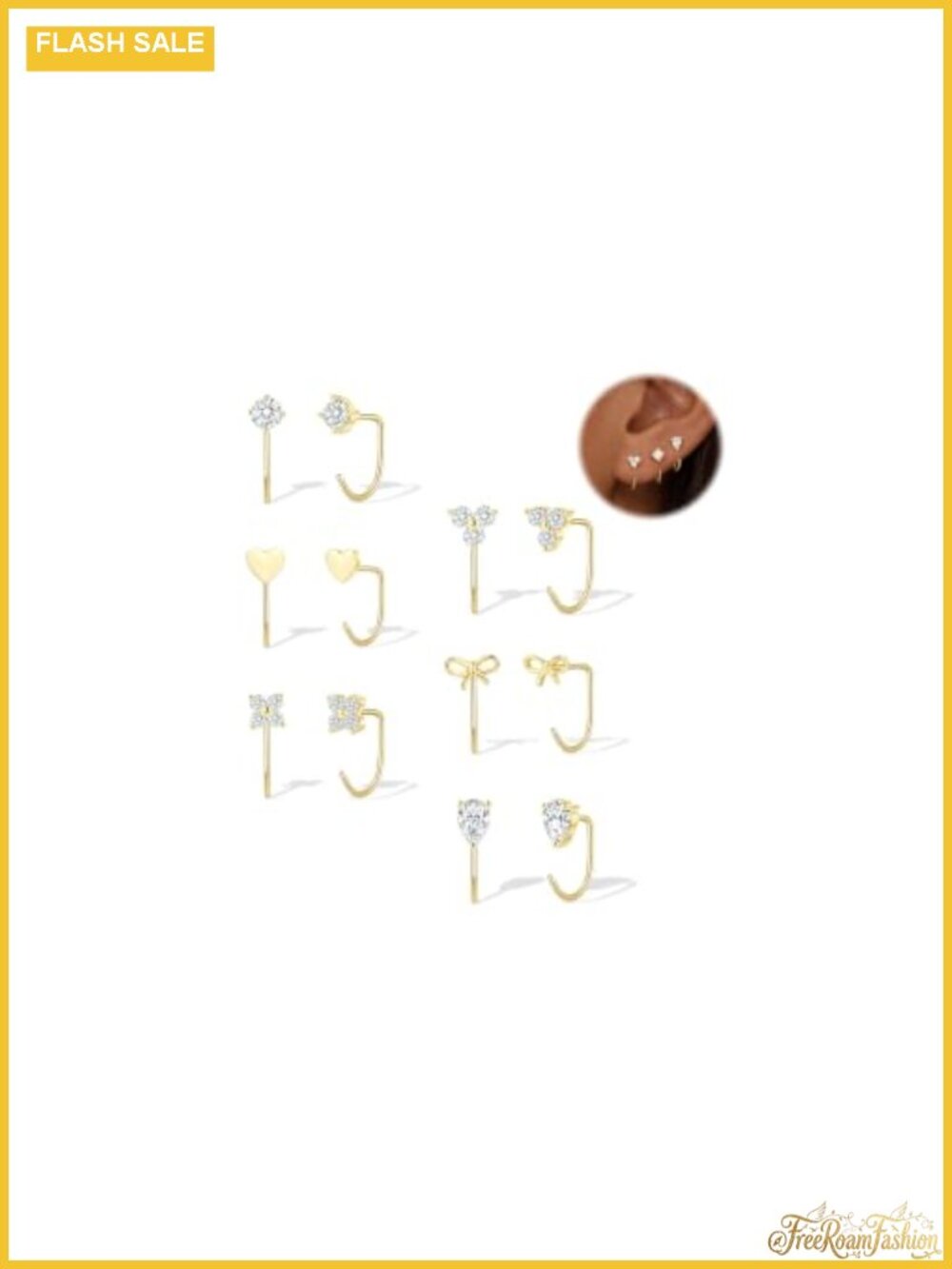6 Pairs Backless Half Hoop Earrings for Women Hypoallergenic Gold Plated Huggies